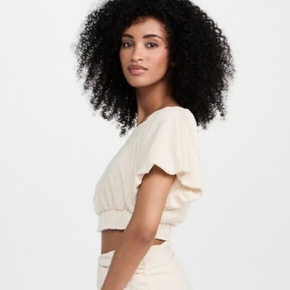 Free People Women's Tovah Scoop Neck Short Sleeve Crop Top Size Small Cream - Picture 4 of 12